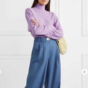 King & Tuckfield Turtleneck Sweater Fine Merino Wool Pointelle Knit Lilac Color